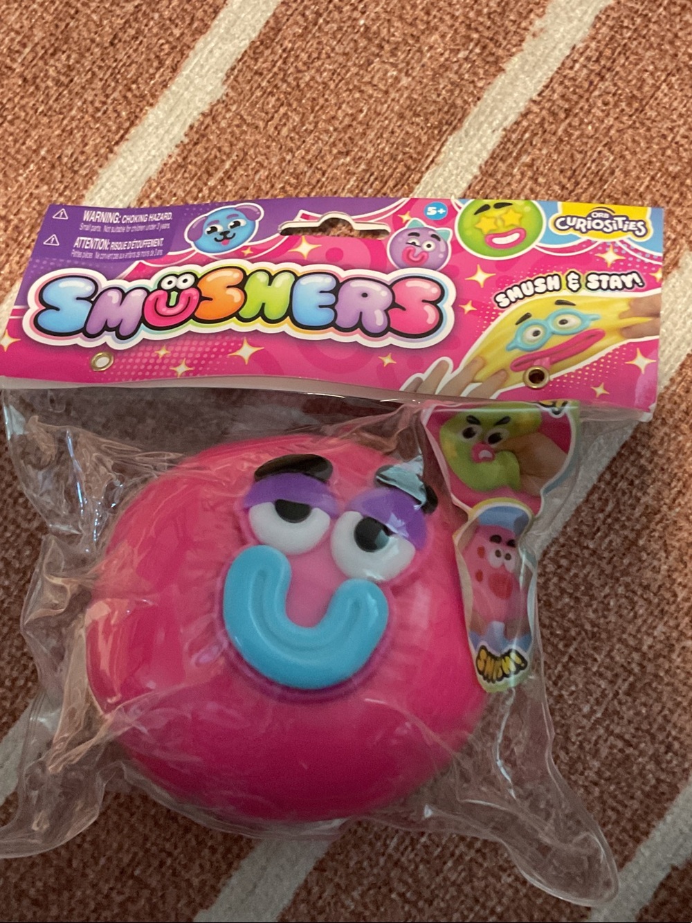 ORB Smusher Pink Squishy Face Toy with Blue Mouth
